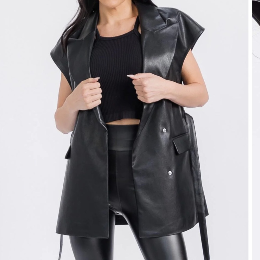 NWOT Gorgeous Black Faux Leather Vest